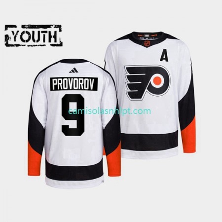 Camiseta Philadelphia Flyers Ivan Provorov 9 Adidas 2022 Reverse Retro Branco Authentic - Criança